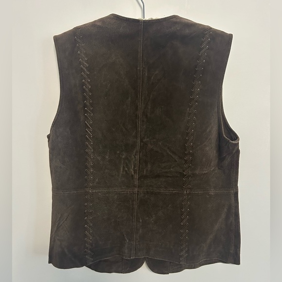 Brown Leather Suede Vest with Floral Embroidery - Picture 3 of 4